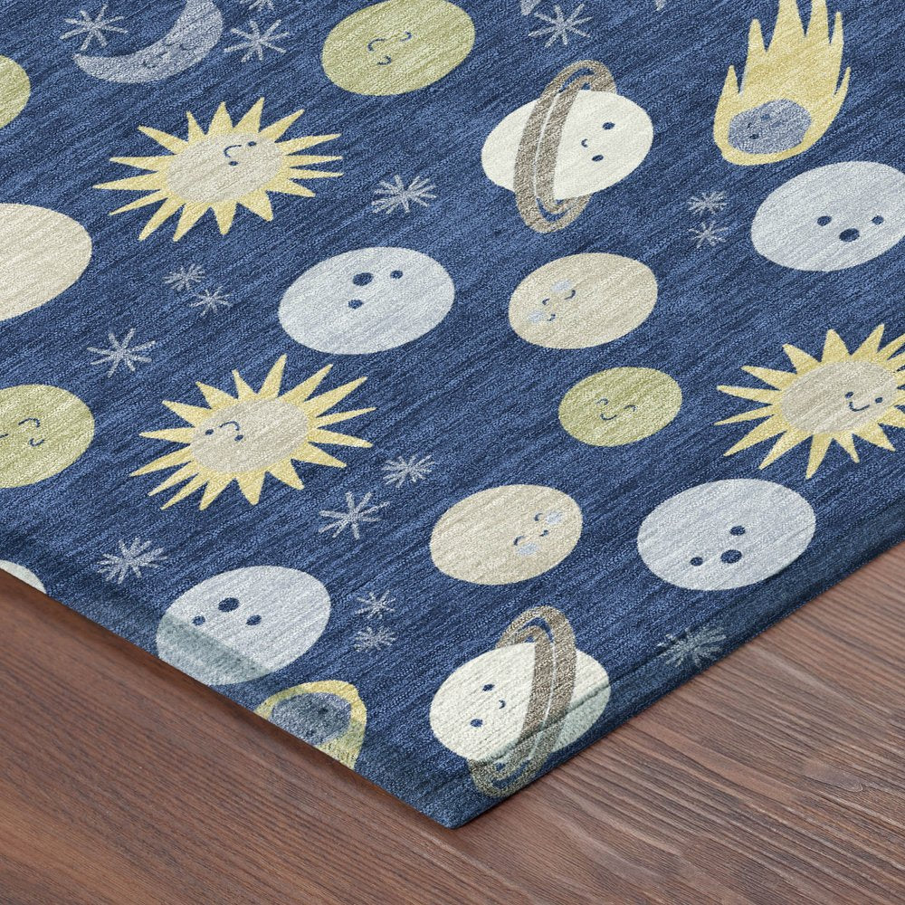 9' X 12' Navy Blue And Ivory Geometric Washable Indoor Outdoor Area Rug HomeRoots