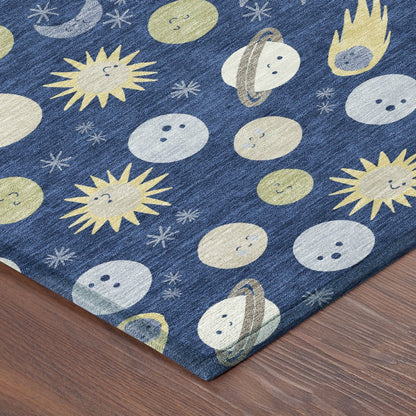 9' X 12' Navy Blue And Ivory Geometric Washable Indoor Outdoor Area Rug HomeRoots