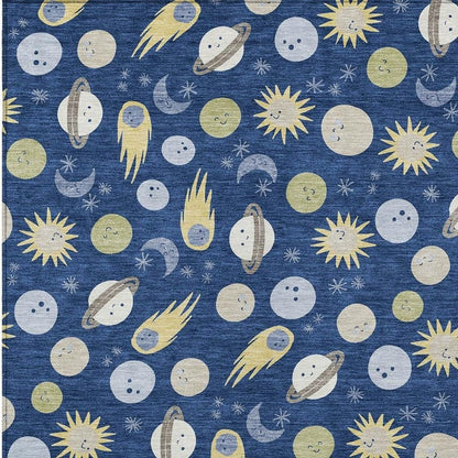 9' X 12' Navy Blue And Ivory Geometric Washable Indoor Outdoor Area Rug HomeRoots