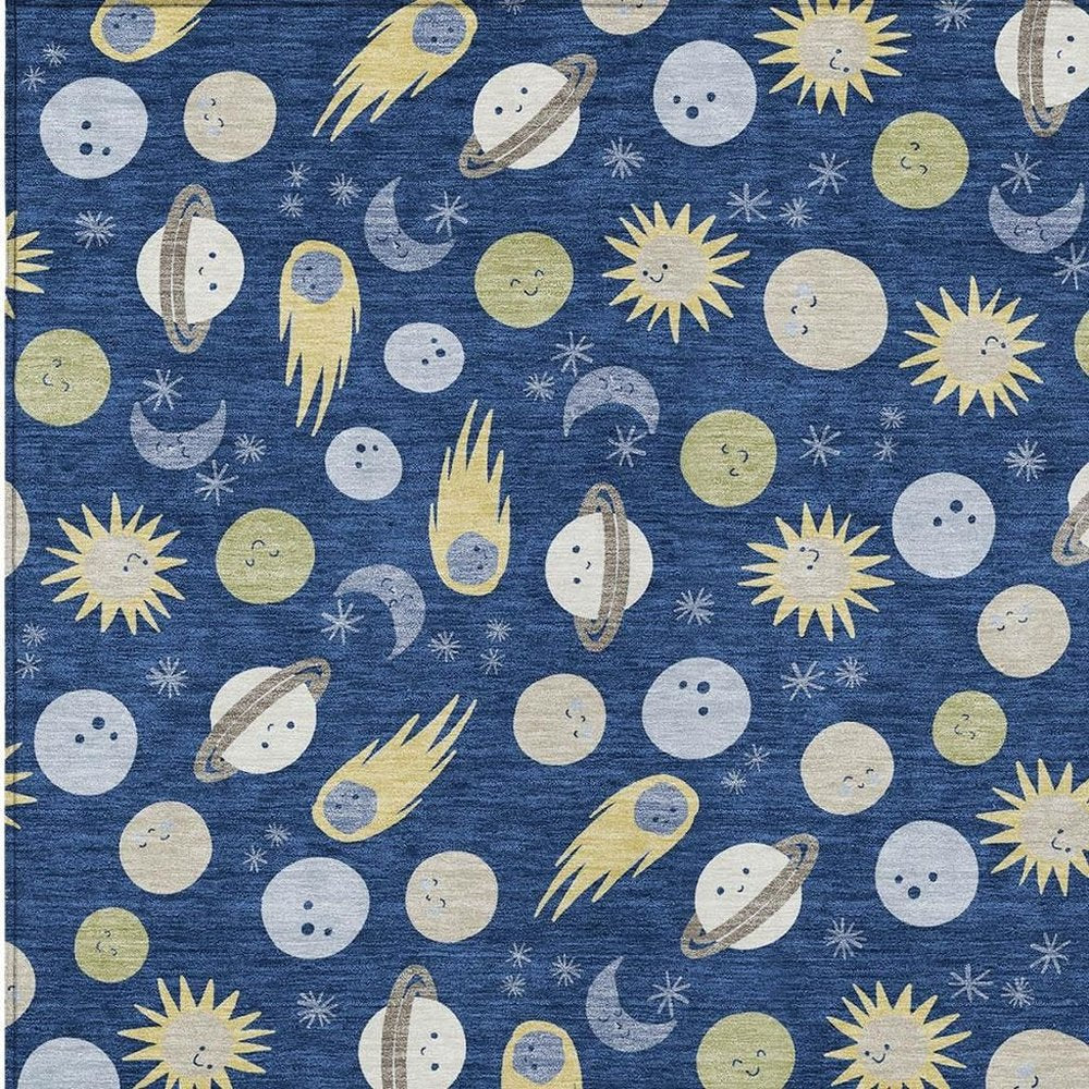 9' X 12' Navy Blue And Ivory Geometric Washable Indoor Outdoor Area Rug HomeRoots