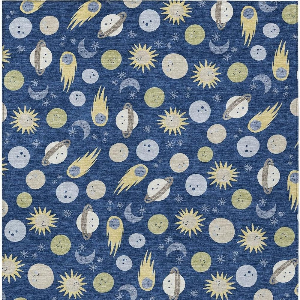 9' X 12' Navy Blue And Ivory Geometric Washable Indoor Outdoor Area Rug — view 4