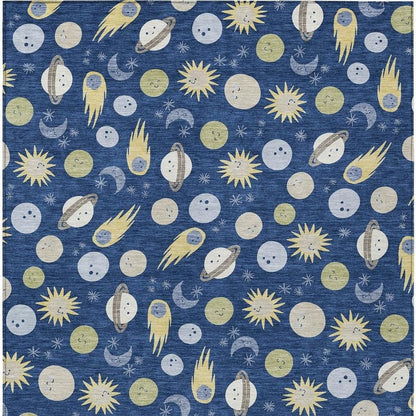 9' X 12' Navy Blue And Ivory Geometric Washable Indoor Outdoor Area Rug HomeRoots