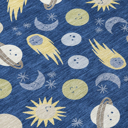 9' X 12' Navy Blue And Ivory Geometric Washable Indoor Outdoor Area Rug HomeRoots
