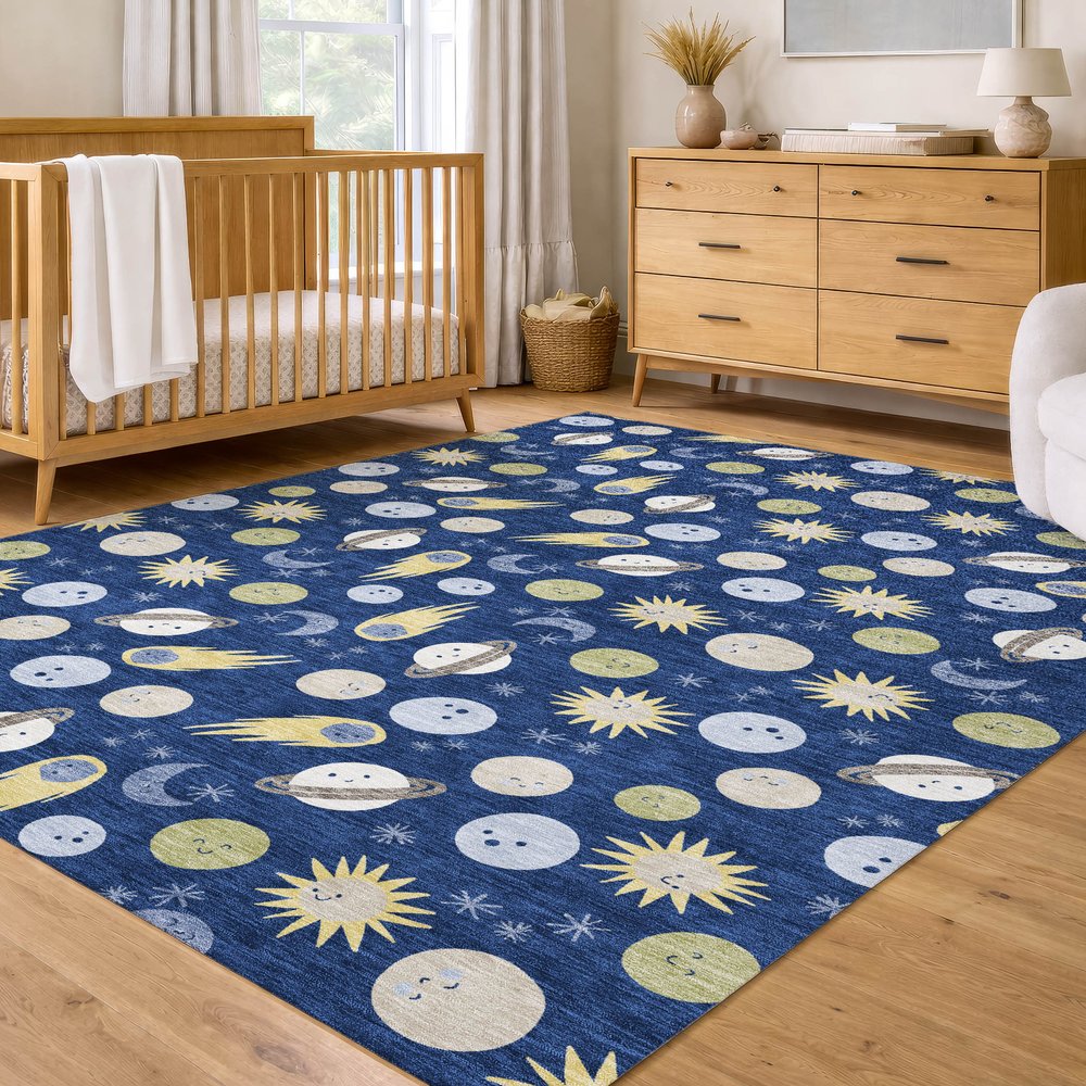 9' X 12' Navy Blue And Ivory Geometric Washable Indoor Outdoor Area Rug HomeRoots