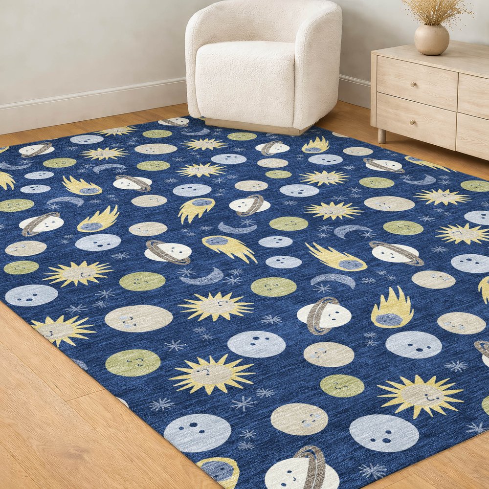 9' X 12' Navy Blue And Ivory Geometric Washable Indoor Outdoor Area Rug — view 16