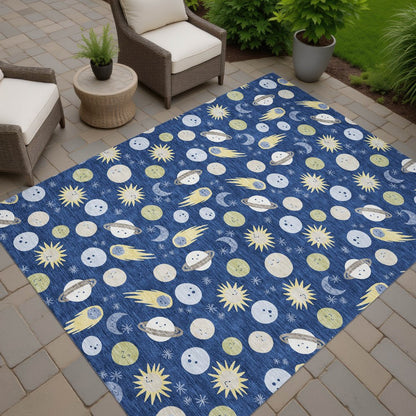 9' X 12' Navy Blue And Ivory Geometric Washable Indoor Outdoor Area Rug HomeRoots