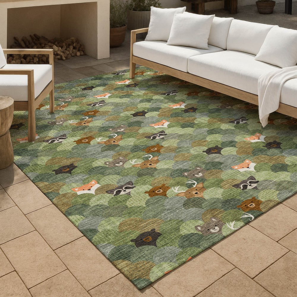 5' X 8' Olive Green And Fern Green Cactus Washable Indoor Outdoor Area Rug — view 4