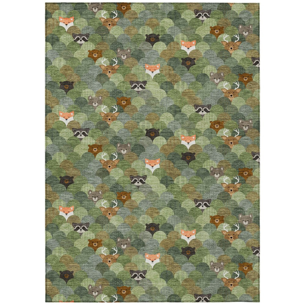 5' X 8' Olive Green And Fern Green Cactus Washable Indoor Outdoor Area Rug — view 1