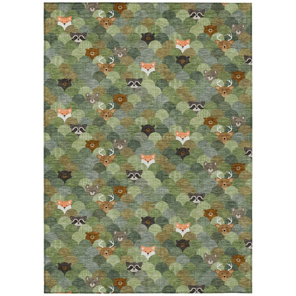 5' X 8' Olive Green And Fern Green Cactus Washable Indoor Outdoor Area Rug HomeRoots
