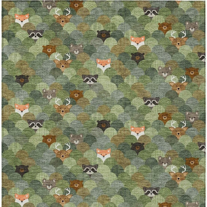5' X 8' Olive Green And Fern Green Cactus Washable Indoor Outdoor Area Rug HomeRoots