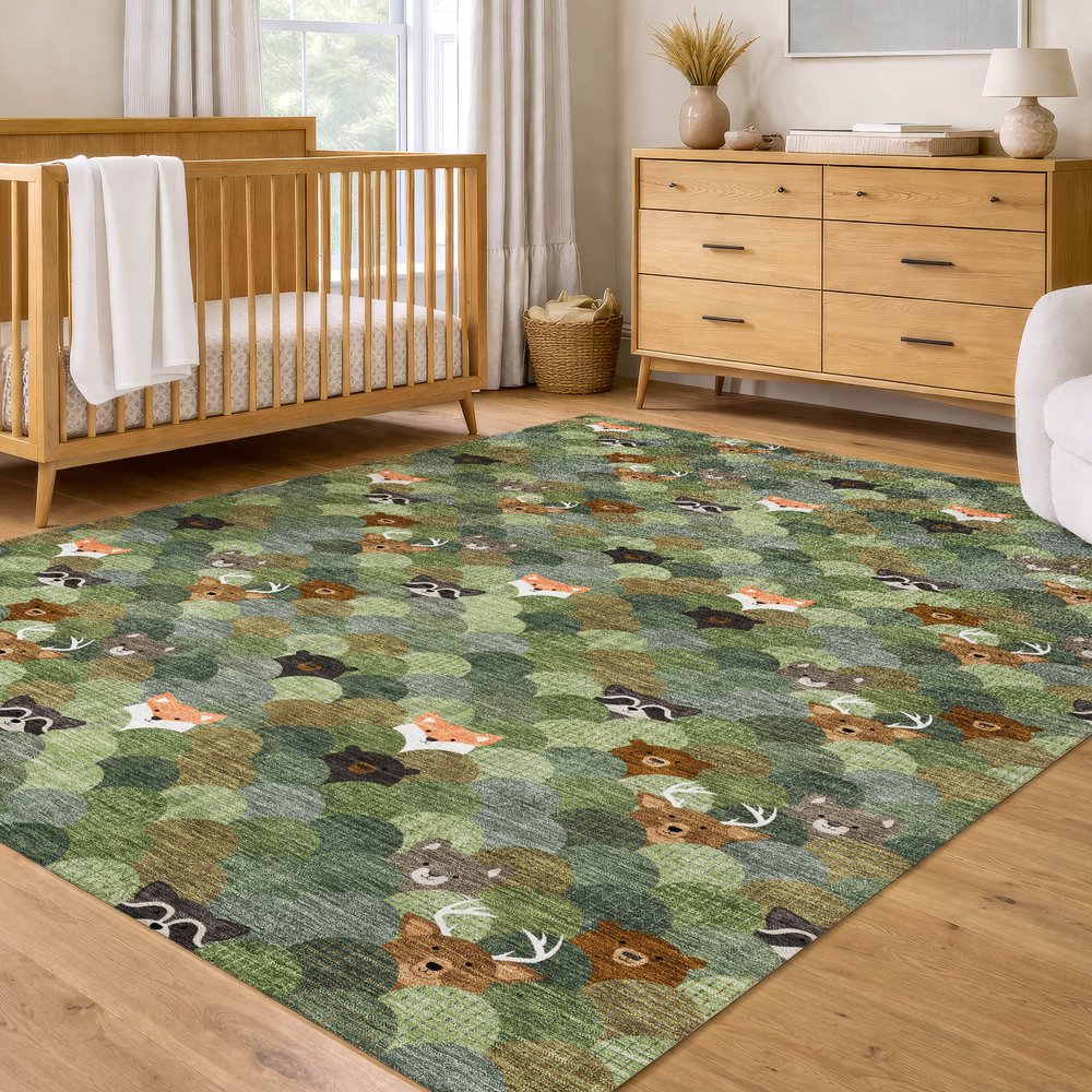 5' X 8' Olive Green And Fern Green Cactus Washable Indoor Outdoor Area Rug — view 5