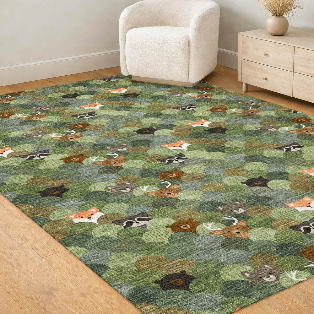 5' X 8' Olive Green And Fern Green Cactus Washable Indoor Outdoor Area Rug — view 6
