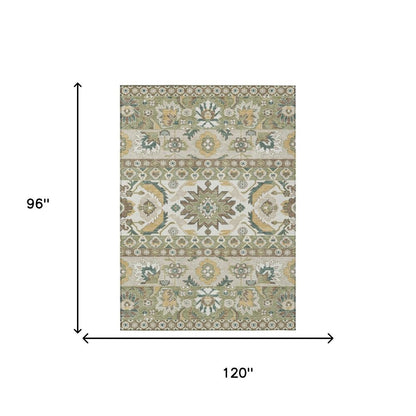 8' X 10' Green And Gold Cactus Washable Indoor Outdoor Area Rug HomeRoots