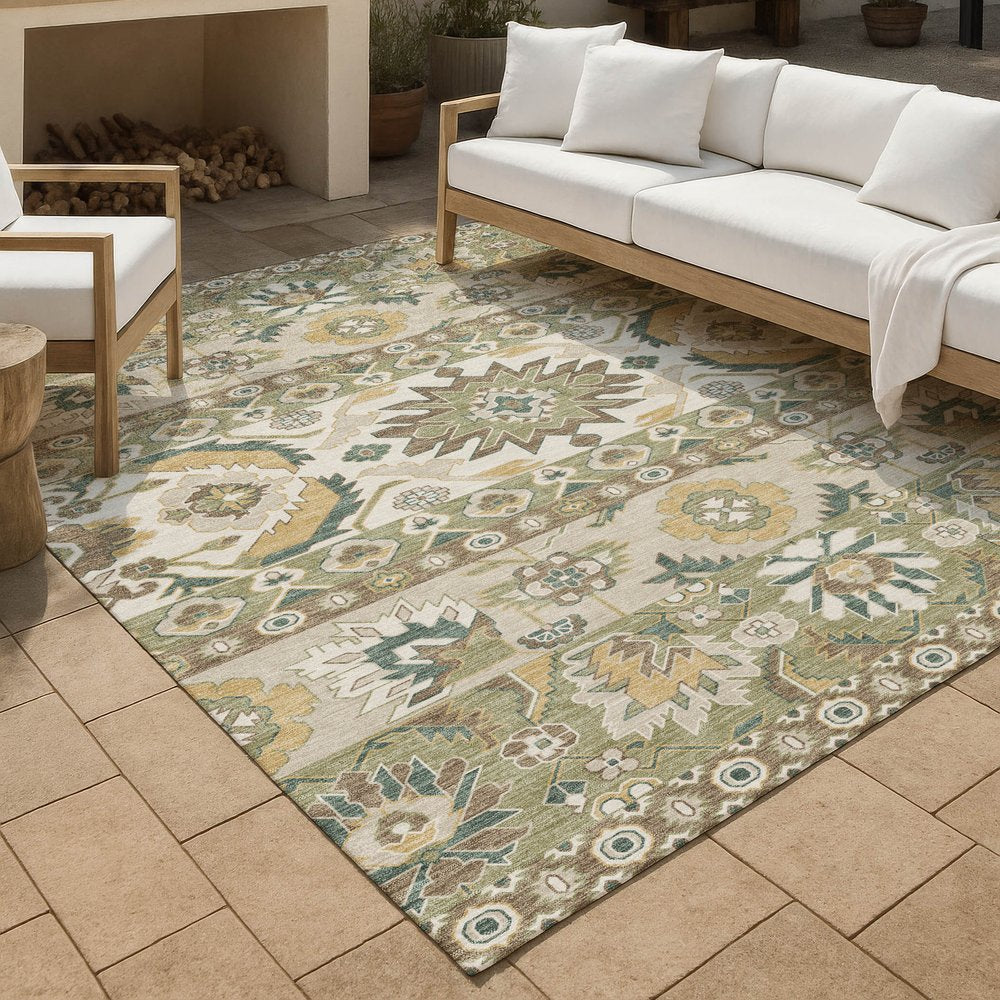 8' X 10' Green And Gold Cactus Washable Indoor Outdoor Area Rug — view 14