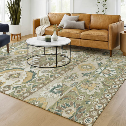 8' X 10' Green And Gold Cactus Washable Indoor Outdoor Area Rug HomeRoots