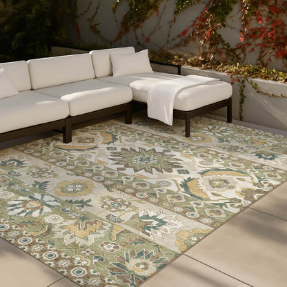 8' X 10' Green And Gold Cactus Washable Indoor Outdoor Area Rug HomeRoots