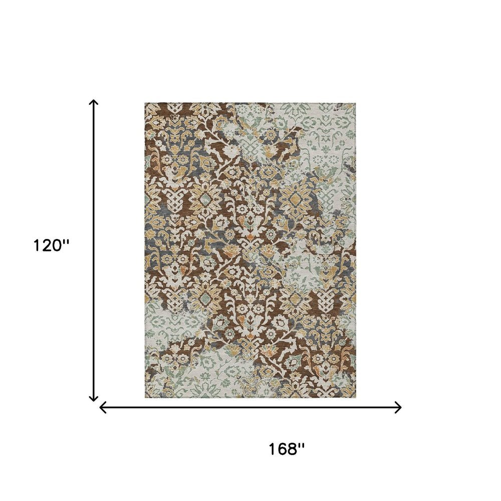 10' X 14' Chocolate And Ivory Geometric Washable Indoor Outdoor Area Rug HomeRoots