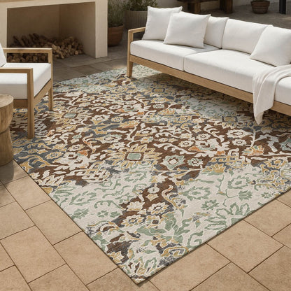 10' X 14' Chocolate And Ivory Geometric Washable Indoor Outdoor Area Rug HomeRoots