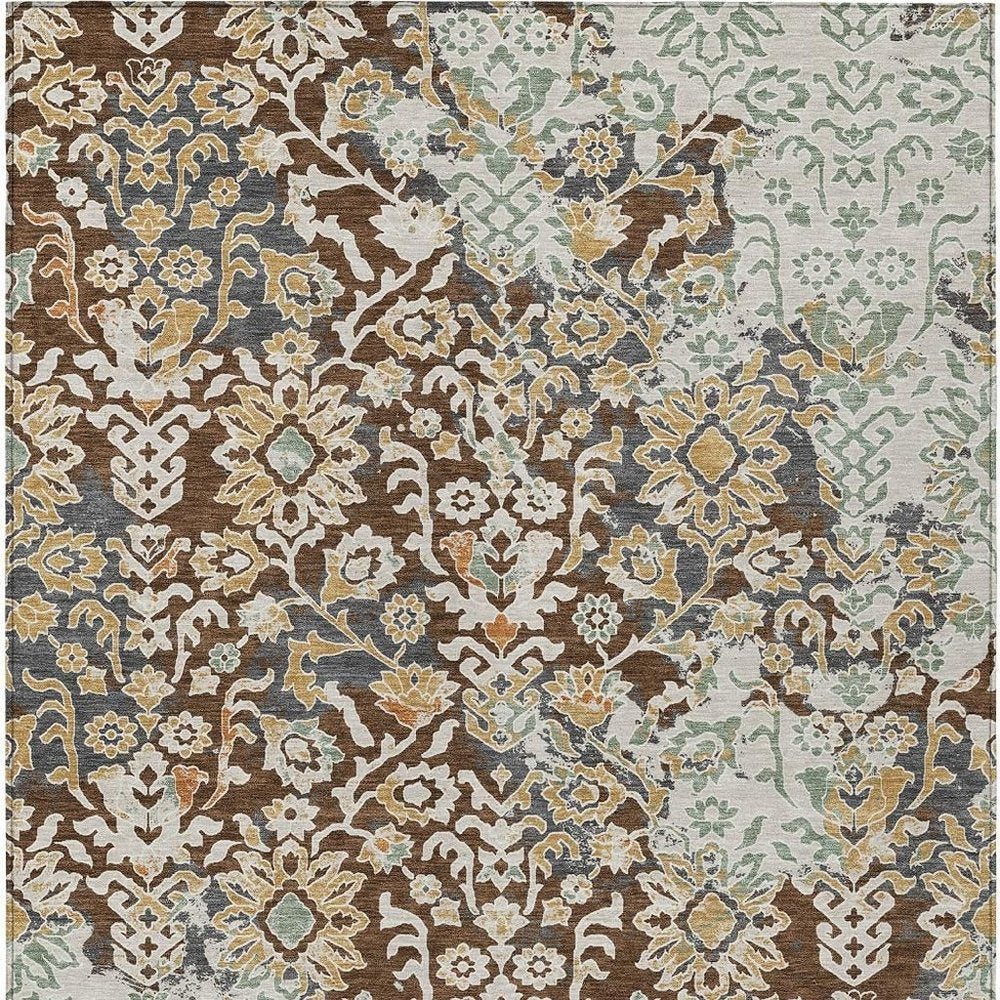 10' X 14' Chocolate And Ivory Geometric Washable Indoor Outdoor Area Rug HomeRoots