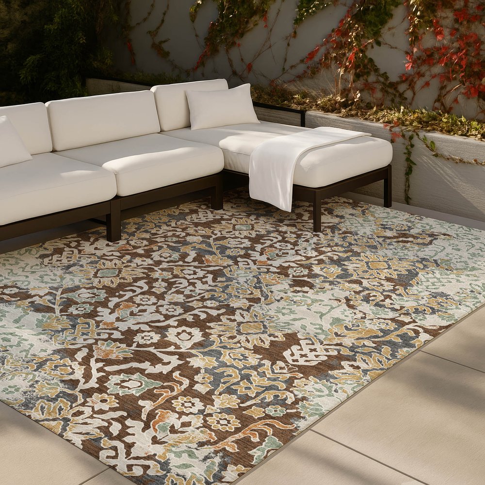 10' X 14' Chocolate And Ivory Geometric Washable Indoor Outdoor Area Rug — view 7
