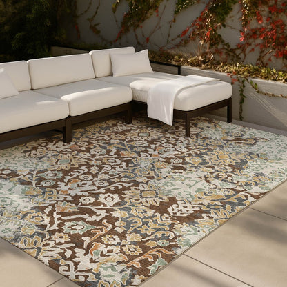 10' X 14' Chocolate And Ivory Geometric Washable Indoor Outdoor Area Rug HomeRoots