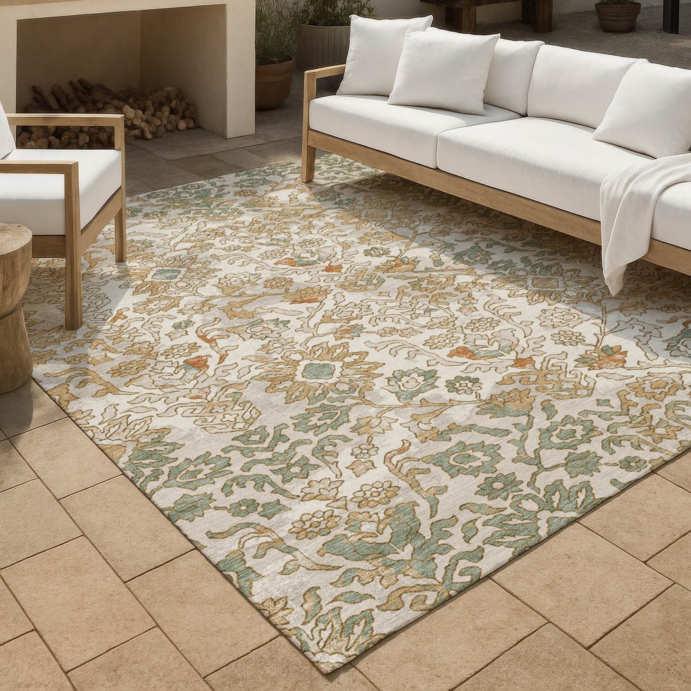 9' X 12' Ivory And Green Geometric Washable Indoor Outdoor Area Rug HomeRoots