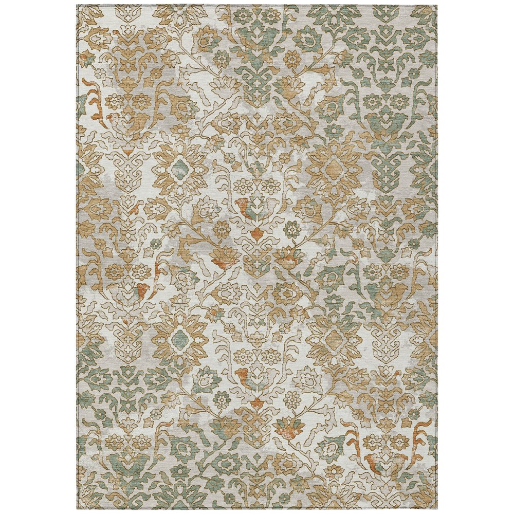 9' X 12' Ivory And Green Geometric Washable Indoor Outdoor Area Rug — view 1