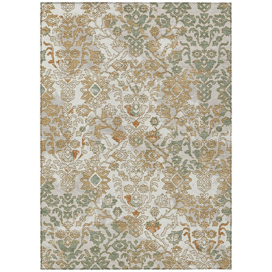 9' X 12' Ivory And Green Geometric Washable Indoor Outdoor Area Rug