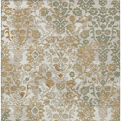 9' X 12' Ivory And Green Geometric Washable Indoor Outdoor Area Rug HomeRoots