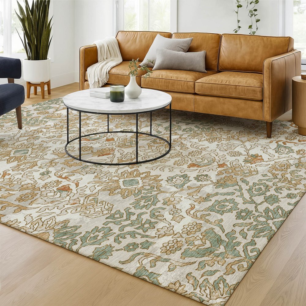 9' X 12' Ivory And Green Geometric Washable Indoor Outdoor Area Rug HomeRoots