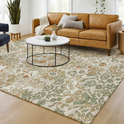 9' X 12' Ivory And Green Geometric Washable Indoor Outdoor Area Rug HomeRoots