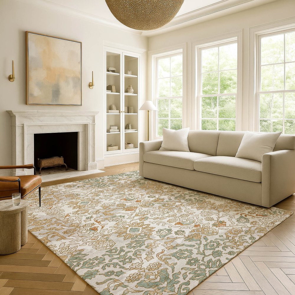 9' X 12' Ivory And Green Geometric Washable Indoor Outdoor Area Rug — view 6