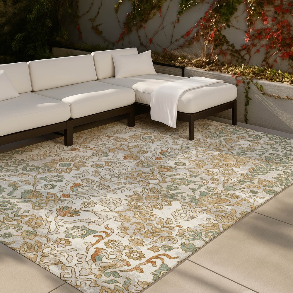 9' X 12' Ivory And Green Geometric Washable Indoor Outdoor Area Rug HomeRoots