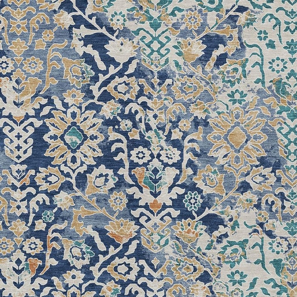 5' X 8' Navy Blue And Ivory Geometric Washable Indoor Outdoor Area Rug — view 2
