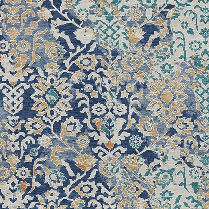 5' X 8' Navy Blue And Ivory Geometric Washable Indoor Outdoor Area Rug HomeRoots