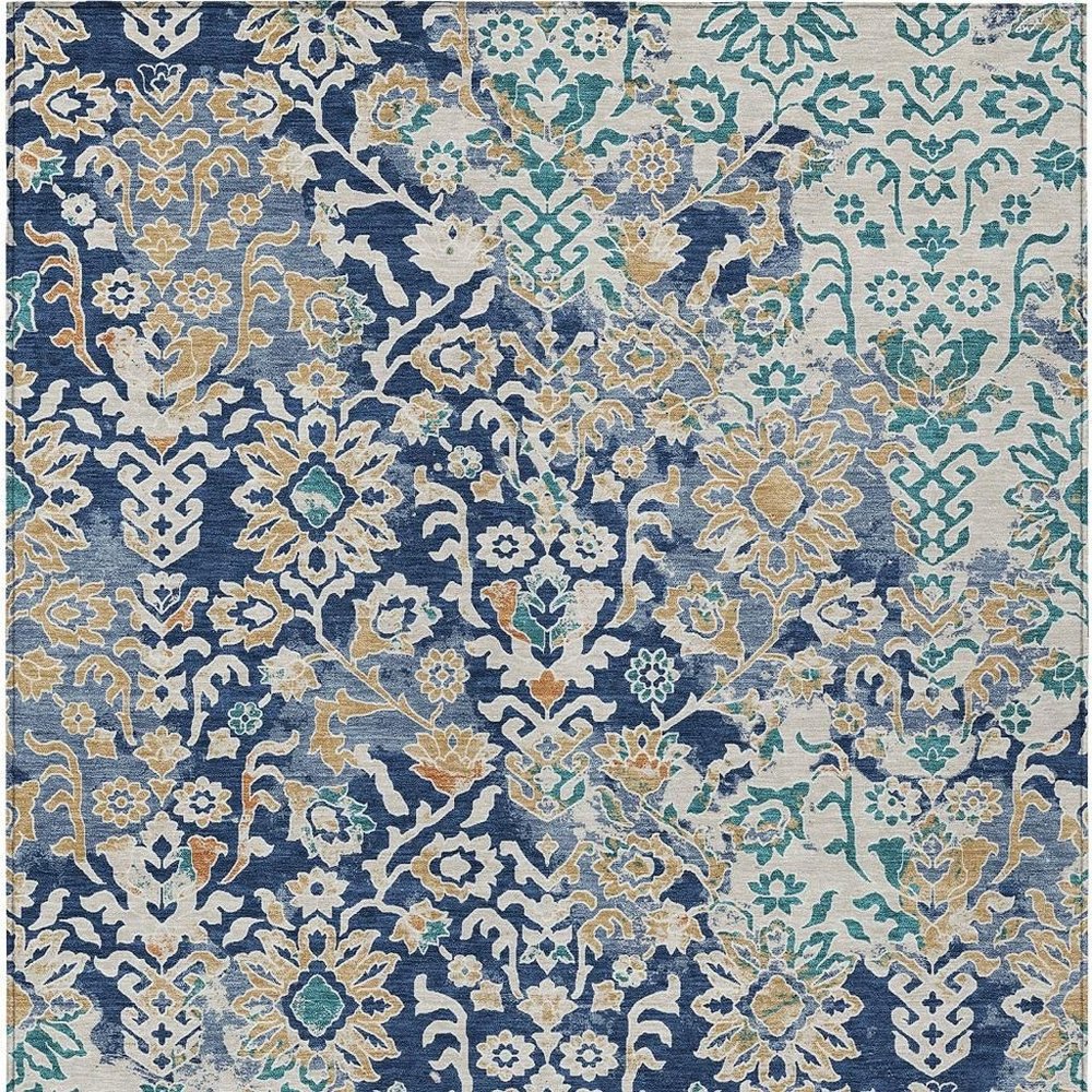 5' X 8' Navy Blue And Ivory Geometric Washable Indoor Outdoor Area Rug — view 3