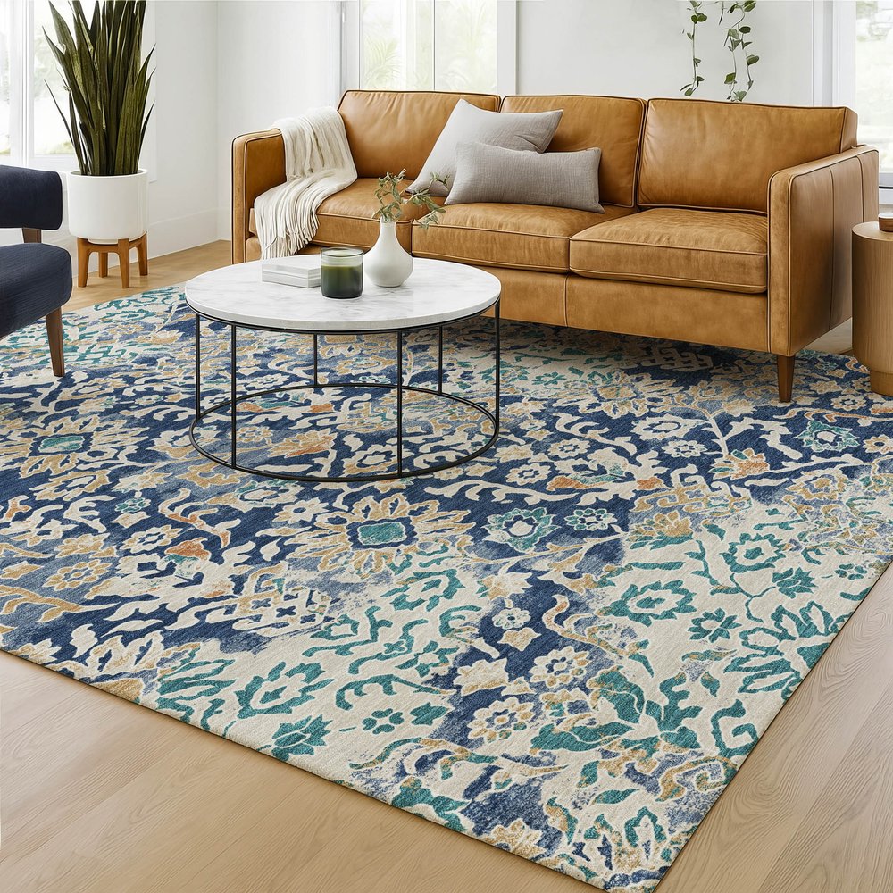 5' X 8' Navy Blue And Ivory Geometric Washable Indoor Outdoor Area Rug HomeRoots