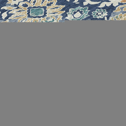 8' Navy Blue And Ivory Round Geometric Washable Indoor Outdoor Area Rug HomeRoots