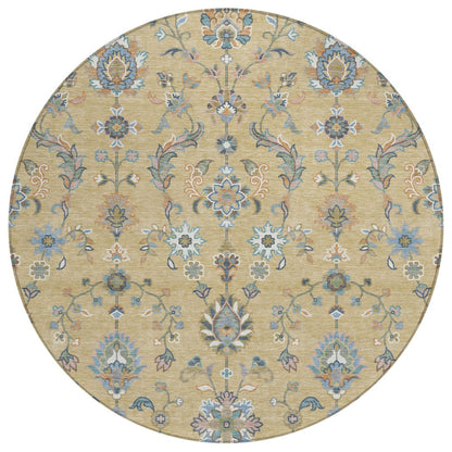 8' Wheat And Taupe Round Abstract Washable Indoor Outdoor Area Rug HomeRoots