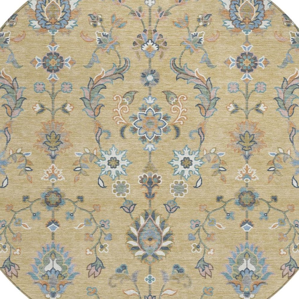 8' Wheat And Taupe Round Abstract Washable Indoor Outdoor Area Rug HomeRoots