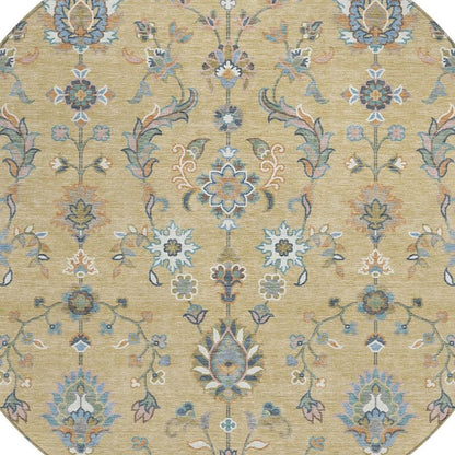 8' Wheat And Taupe Round Abstract Washable Indoor Outdoor Area Rug HomeRoots