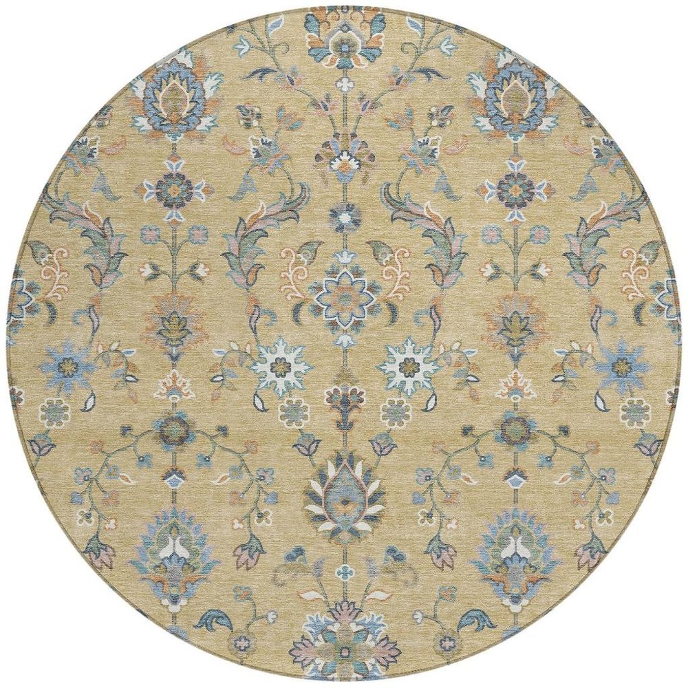 8' Wheat And Taupe Round Abstract Washable Indoor Outdoor Area Rug HomeRoots