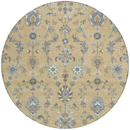 8' Wheat And Taupe Round Abstract Washable Indoor Outdoor Area Rug HomeRoots