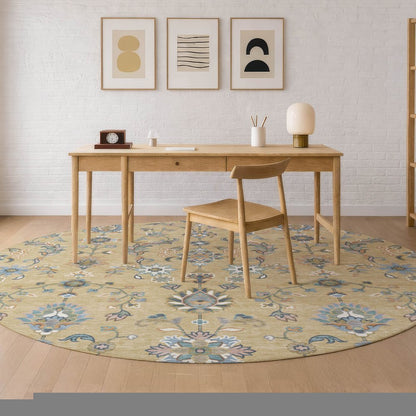 8' Wheat And Taupe Round Abstract Washable Indoor Outdoor Area Rug HomeRoots