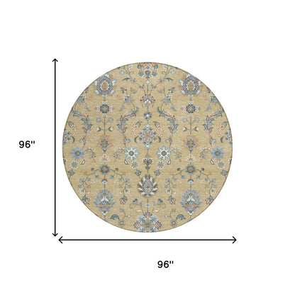 8' Wheat And Taupe Round Abstract Washable Indoor Outdoor Area Rug HomeRoots