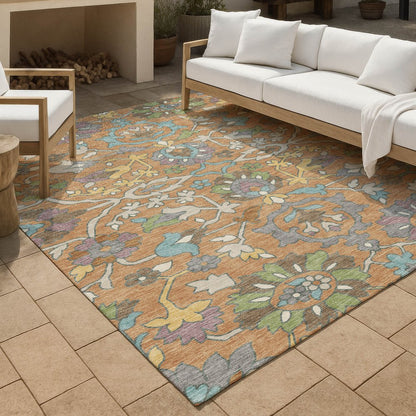 3' X 5' Copper And Blue Floral Washable Indoor Outdoor Area Rug HomeRoots
