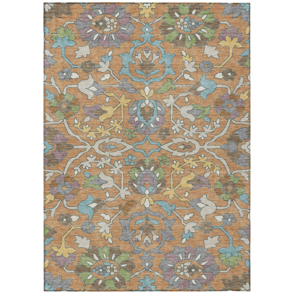 3' X 5' Copper And Blue Floral Washable Indoor Outdoor Area Rug HomeRoots