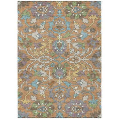 3' X 5' Copper And Blue Floral Washable Indoor Outdoor Area Rug HomeRoots