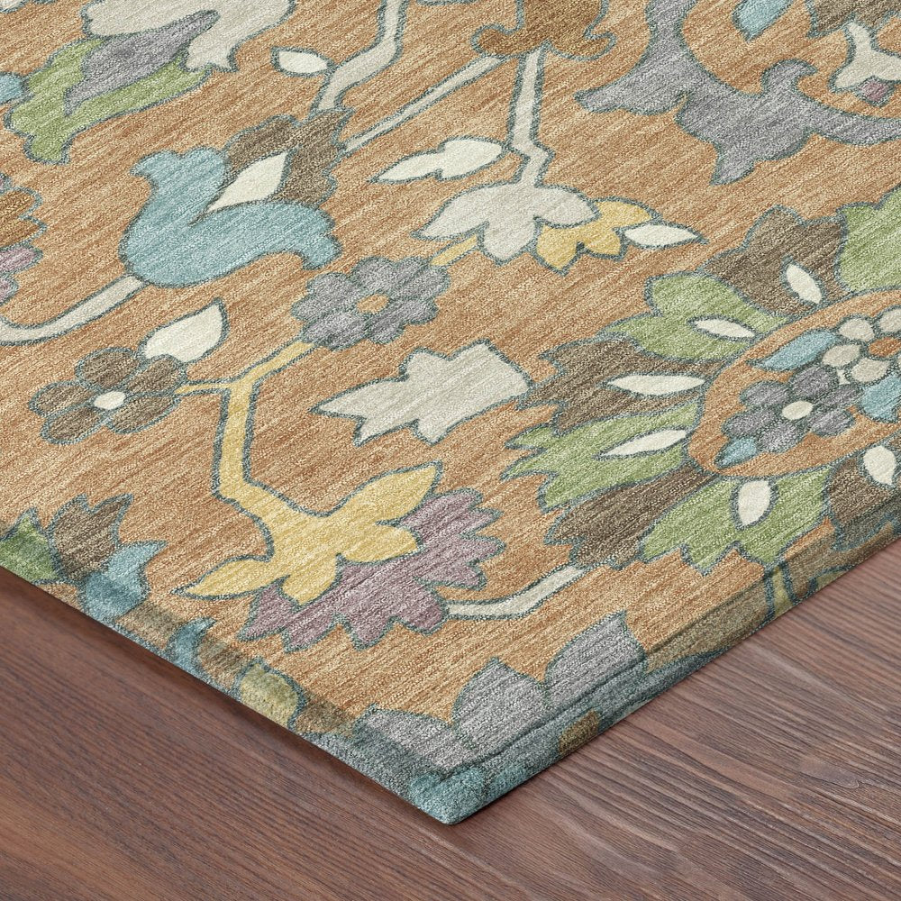 3' X 5' Copper And Blue Floral Washable Indoor Outdoor Area Rug HomeRoots