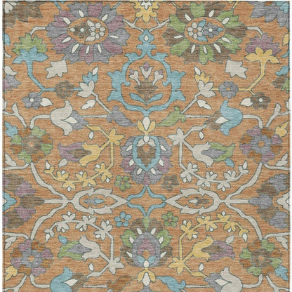 3' X 5' Copper And Blue Floral Washable Indoor Outdoor Area Rug HomeRoots